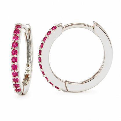 14K Gold Pavé Ruby XL Size (15mm) Huggie Hoop Earrings