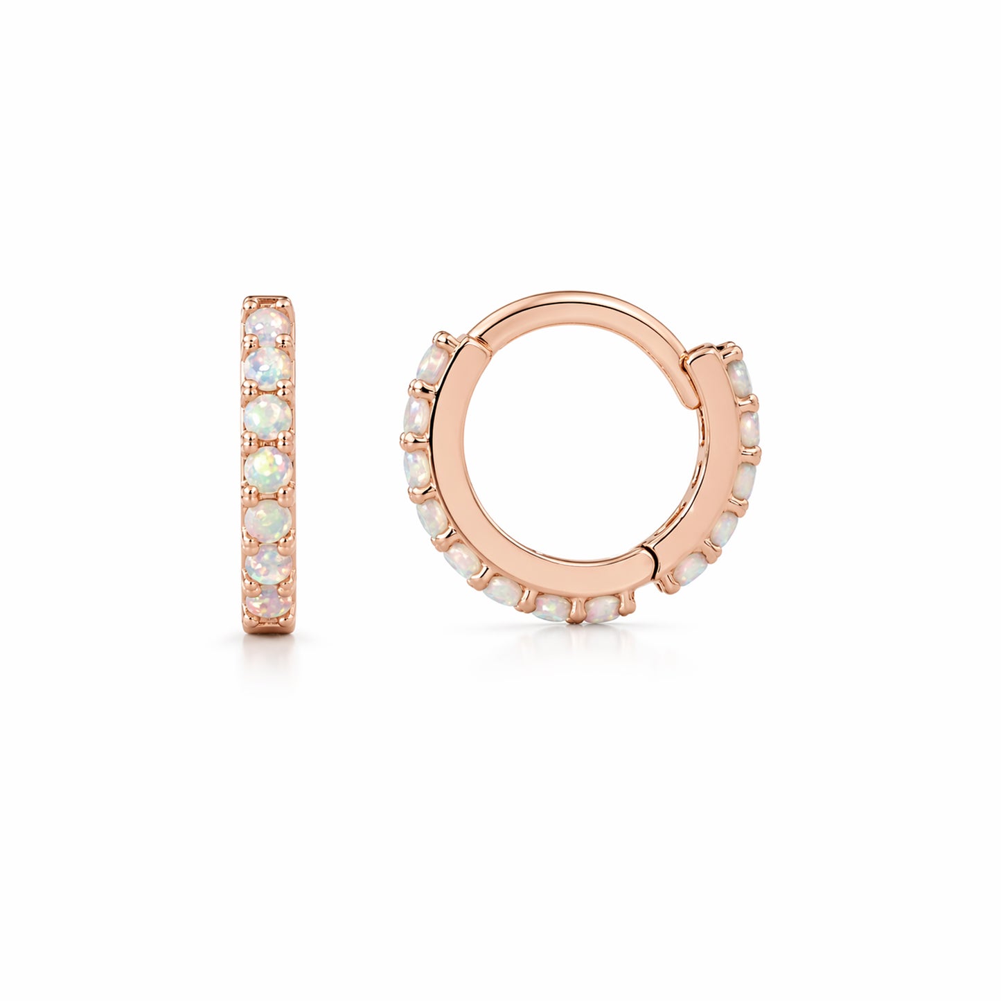 14K Gold Full Pavé Opal XS Size (8mm) Huggie Hoop Earrings