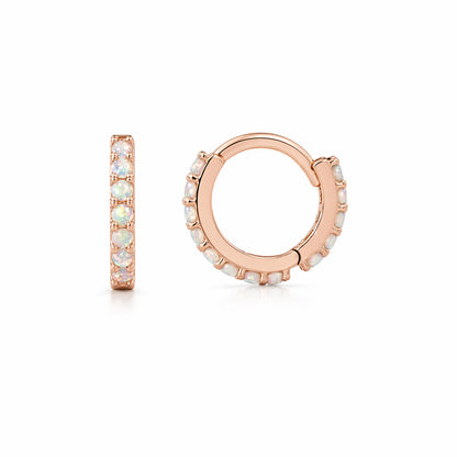 14K Gold Full Pavé Opal XS Size (8mm) Huggie Hoop Earrings