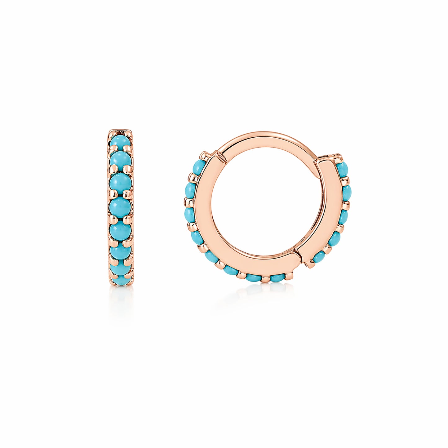 14K Gold Full Pavé Turquoise XS Size (8mm) Huggie Hoop Earrings