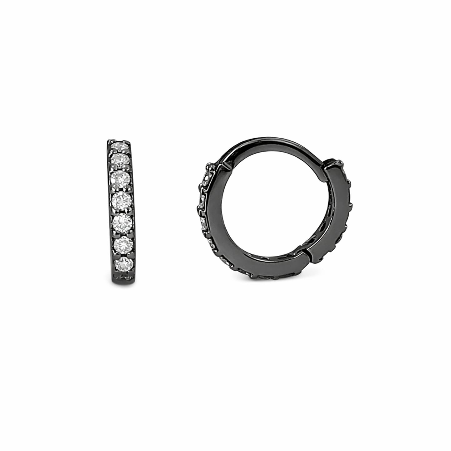 14K Gold Full Pavé Diamond XS Size (8mm) Huggie Hoop Earrings