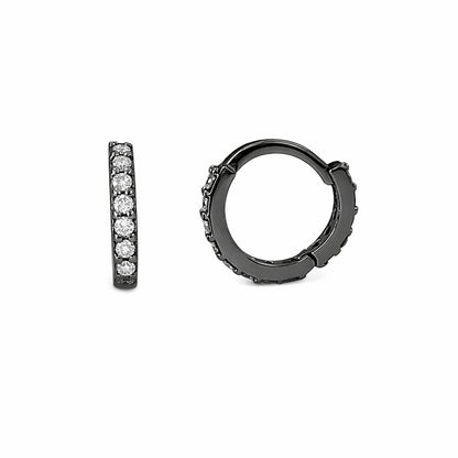 14K Gold Full Pavé Diamond XS Size (8mm) Huggie Hoop Earrings