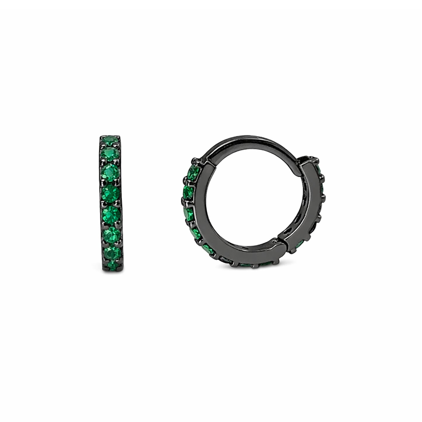 14K Gold Full Pavé Emerald XS Size (8mm) Huggie Hoop Earrings