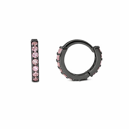 14K Gold Full Pavé Pink Sapphire XS Size (8mm) Huggie Hoop Earrings