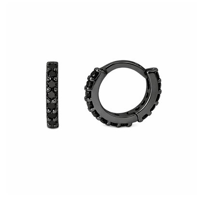 14K Gold Full Pavé Black Diamond XS Size (8mm) Huggie Hoop Earrings