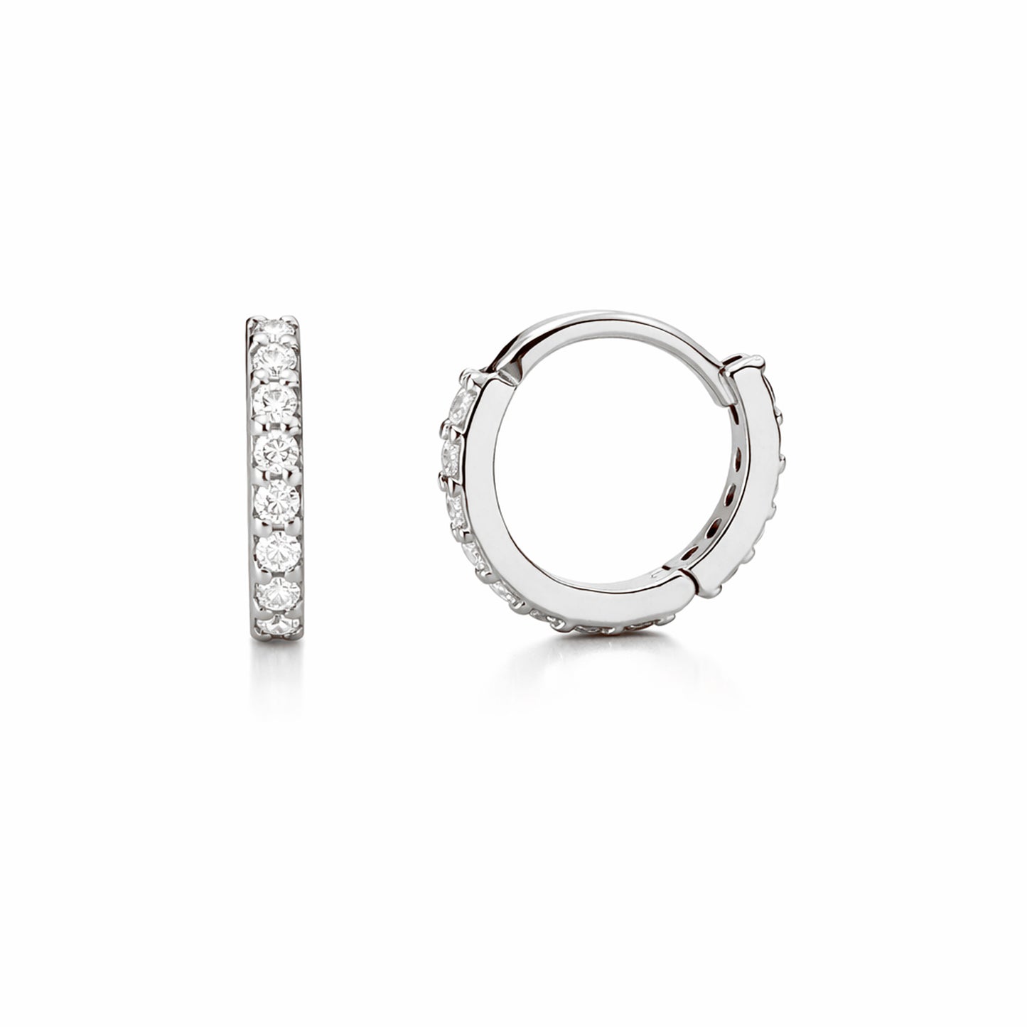14K Gold Full Pavé Diamond XS Size (8mm) Huggie Hoop Earrings