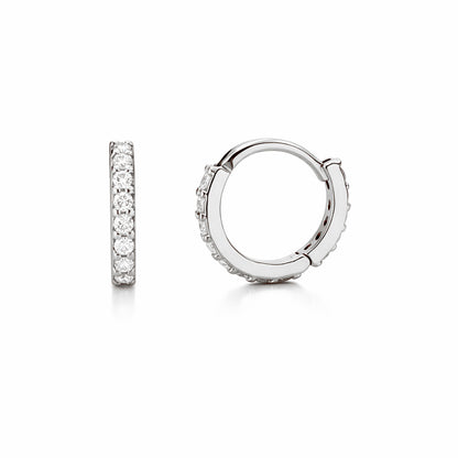 14K Gold Full Pavé Diamond XS Size (8mm) Huggie Hoop Earrings