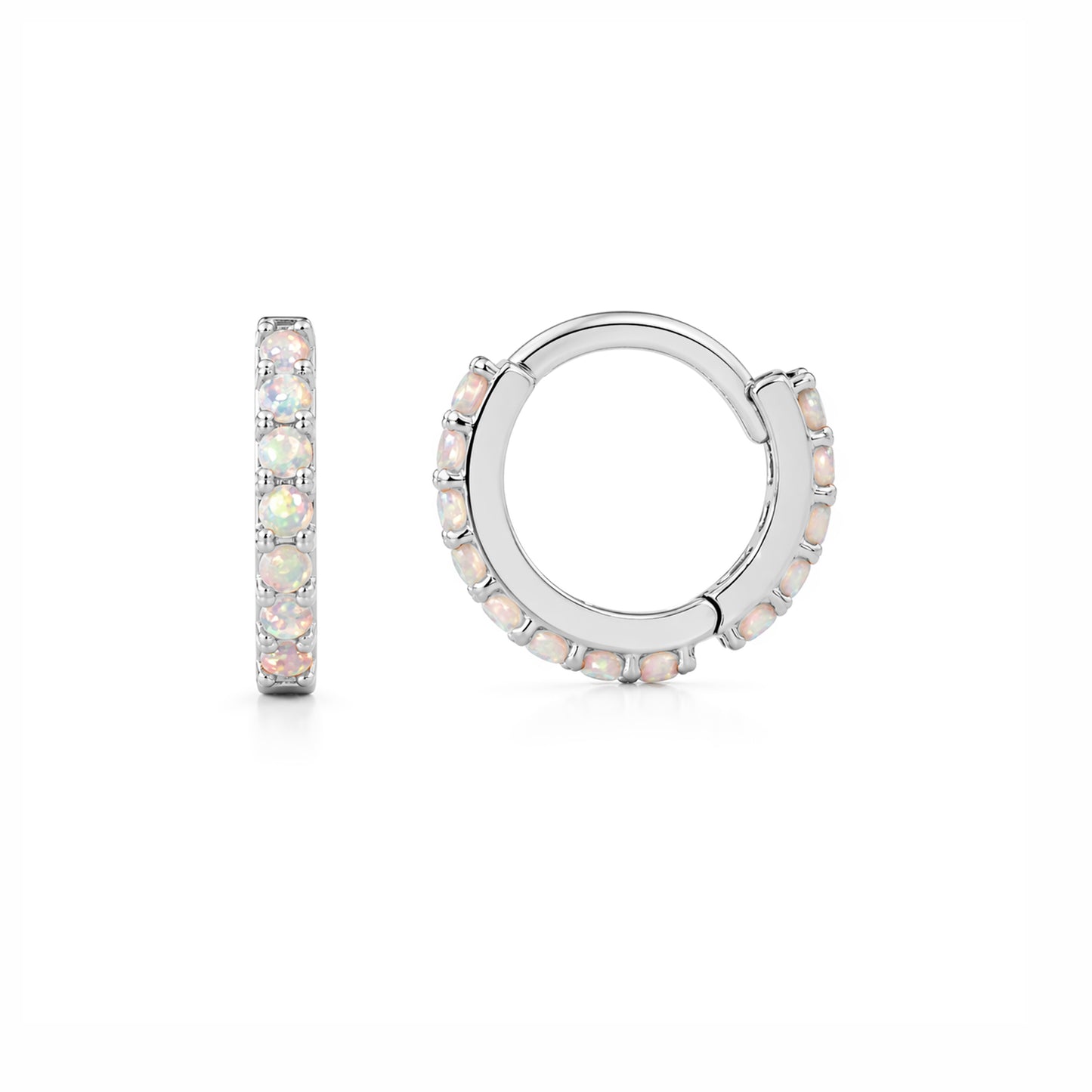 14K Gold Full Pavé Opal XS Size (8mm) Huggie Hoop Earrings