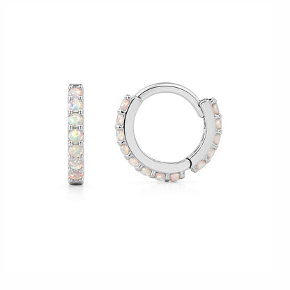 14K Gold Full Pavé Opal XS Size (8mm) Huggie Hoop Earrings