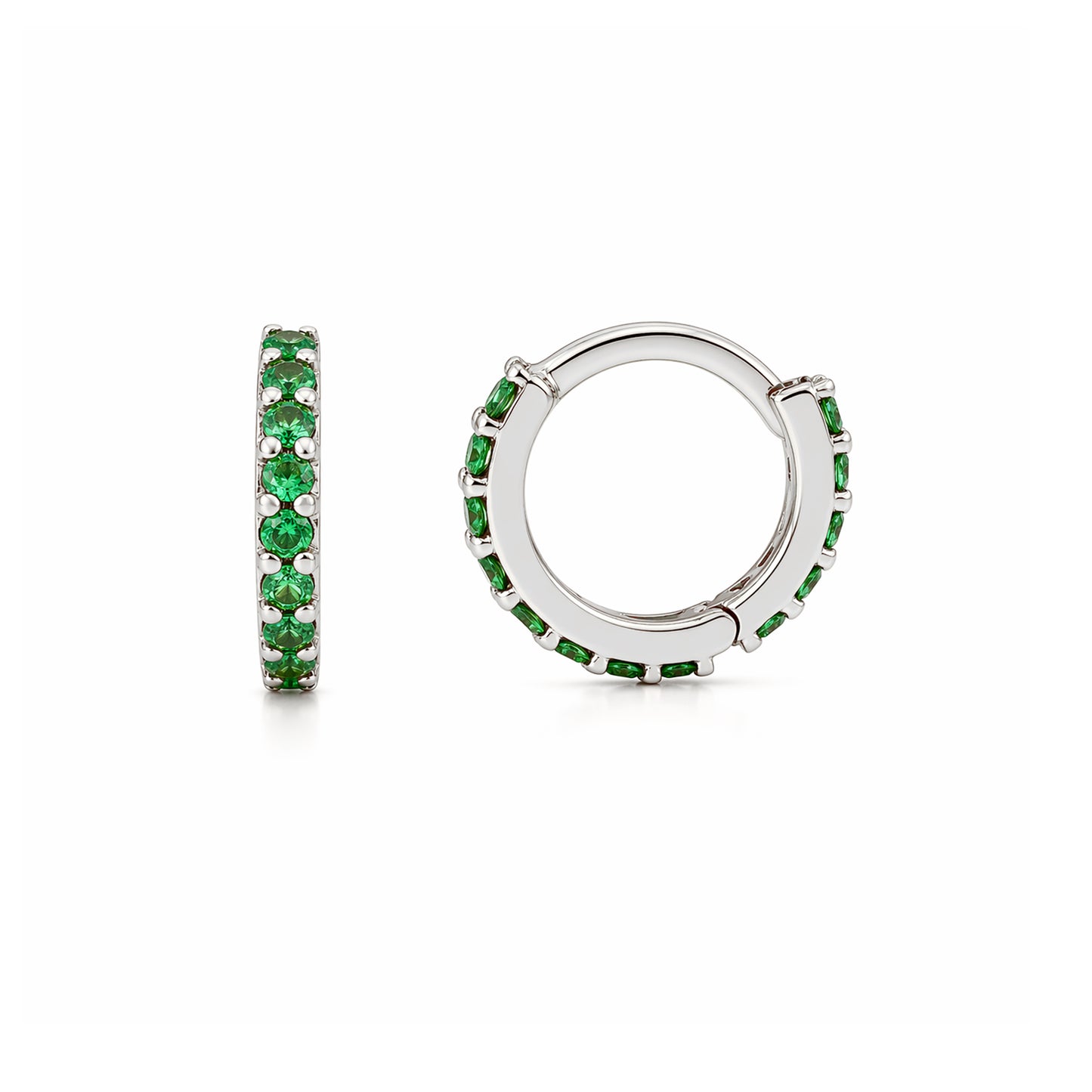 14K Gold Full Pavé Emerald XS Size (8mm) Huggie Hoop Earrings