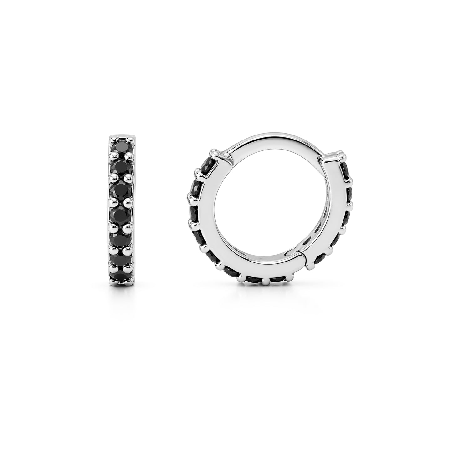 14K Gold Full Pavé Black Diamond XS Size (8mm) Huggie Hoop Earrings