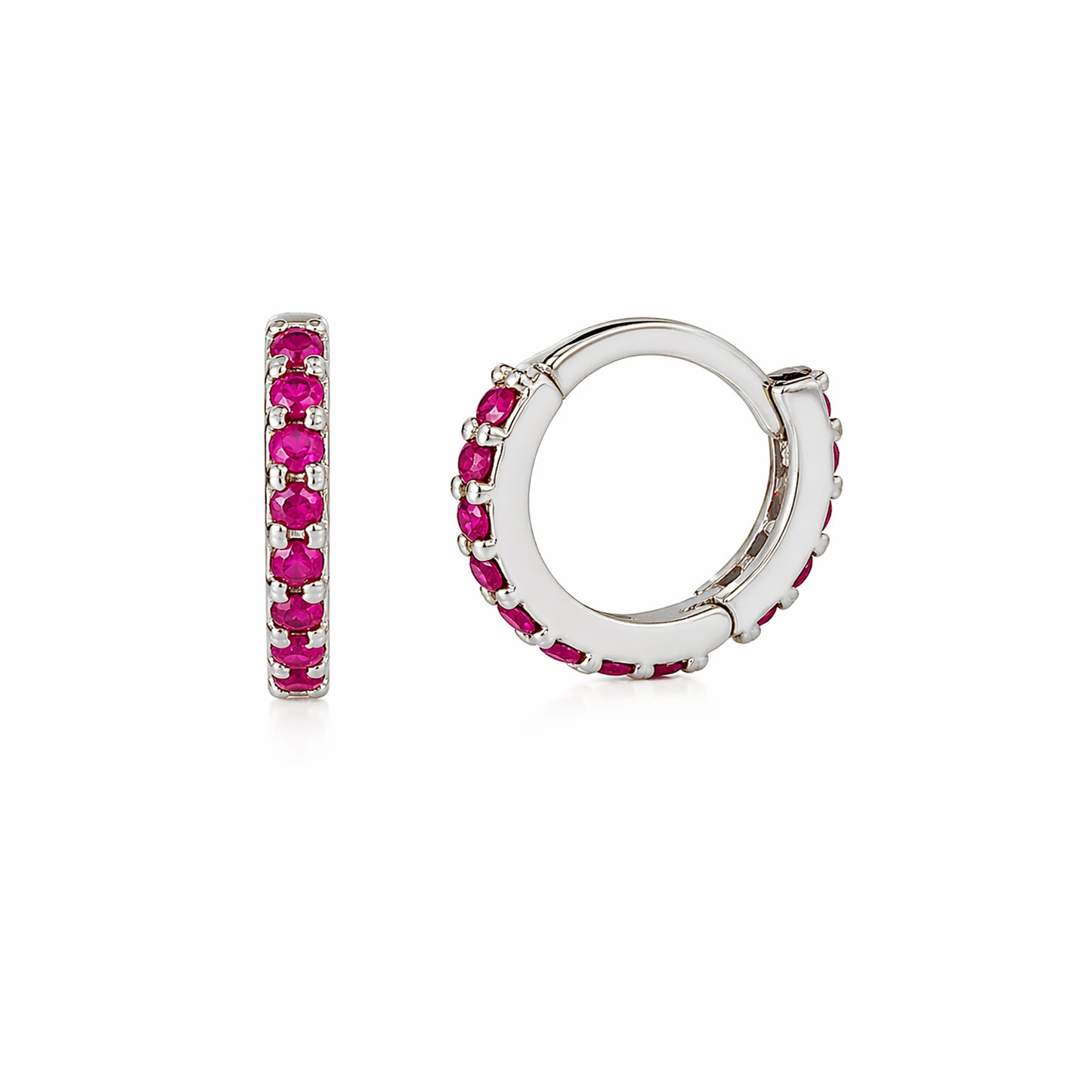 14K Gold Full Pavé Ruby XS Size (8mm) Huggie Hoop Earrings