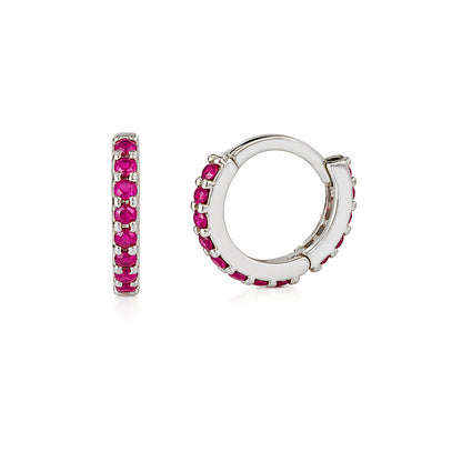 14K Gold Full Pavé Ruby XS Size (8mm) Huggie Hoop Earrings