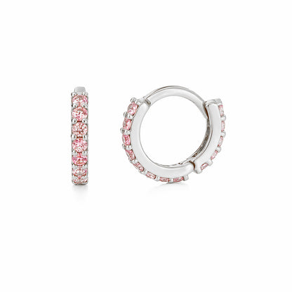 14K Gold Full Pavé Pink Sapphire XS Size (8mm) Huggie Hoop Earrings