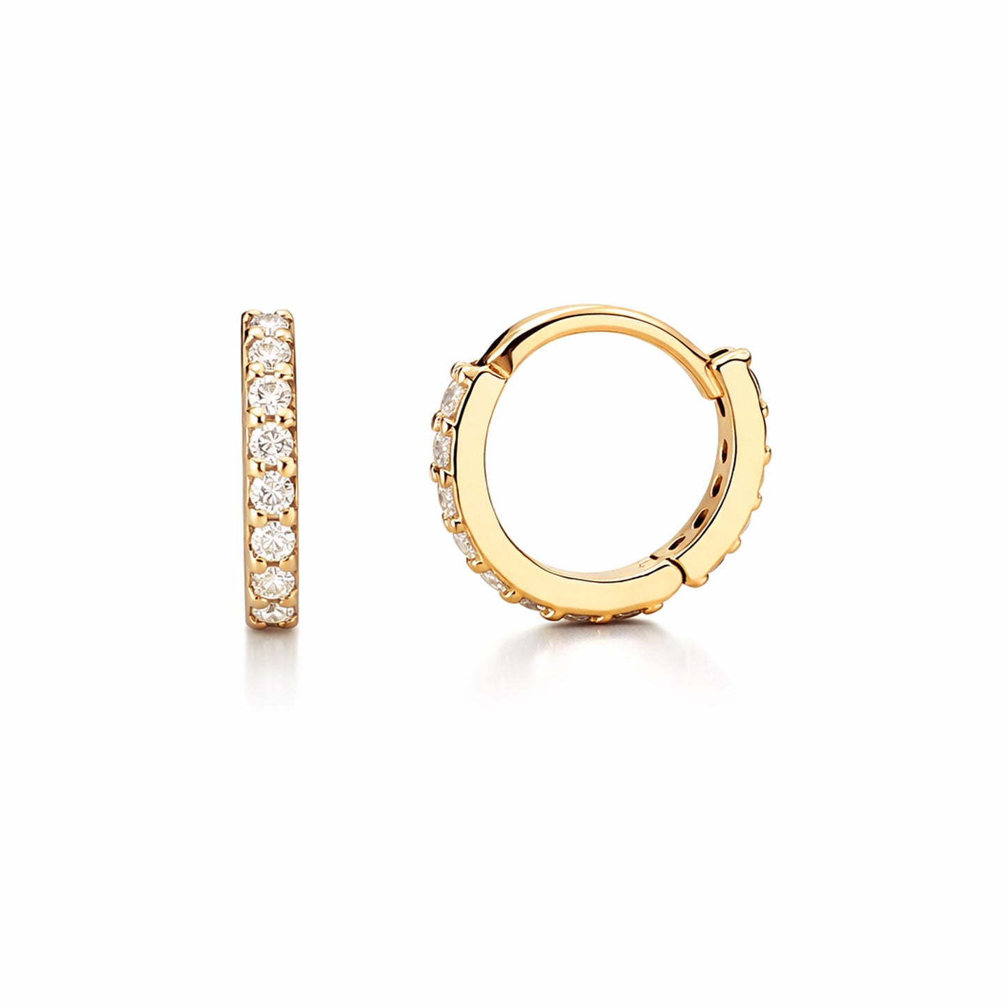 14K Gold Full Pavé Diamond XS Size (8mm) Huggie Hoop Earrings