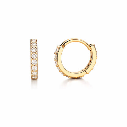 14K Gold Full Pavé Diamond XS Size (8mm) Huggie Hoop Earrings
