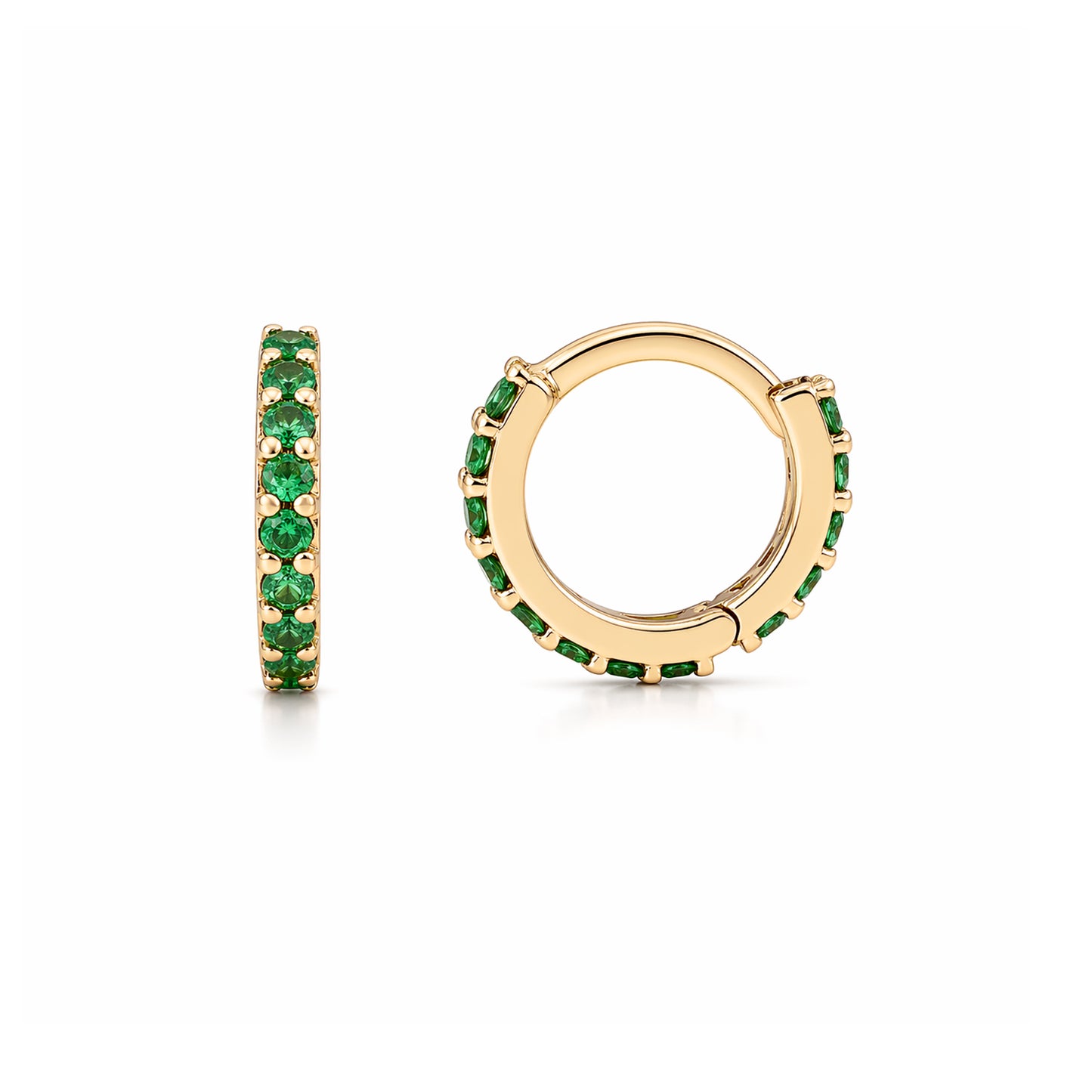 14K Gold Full Pavé Emerald XS Size (8mm) Huggie Hoop Earrings