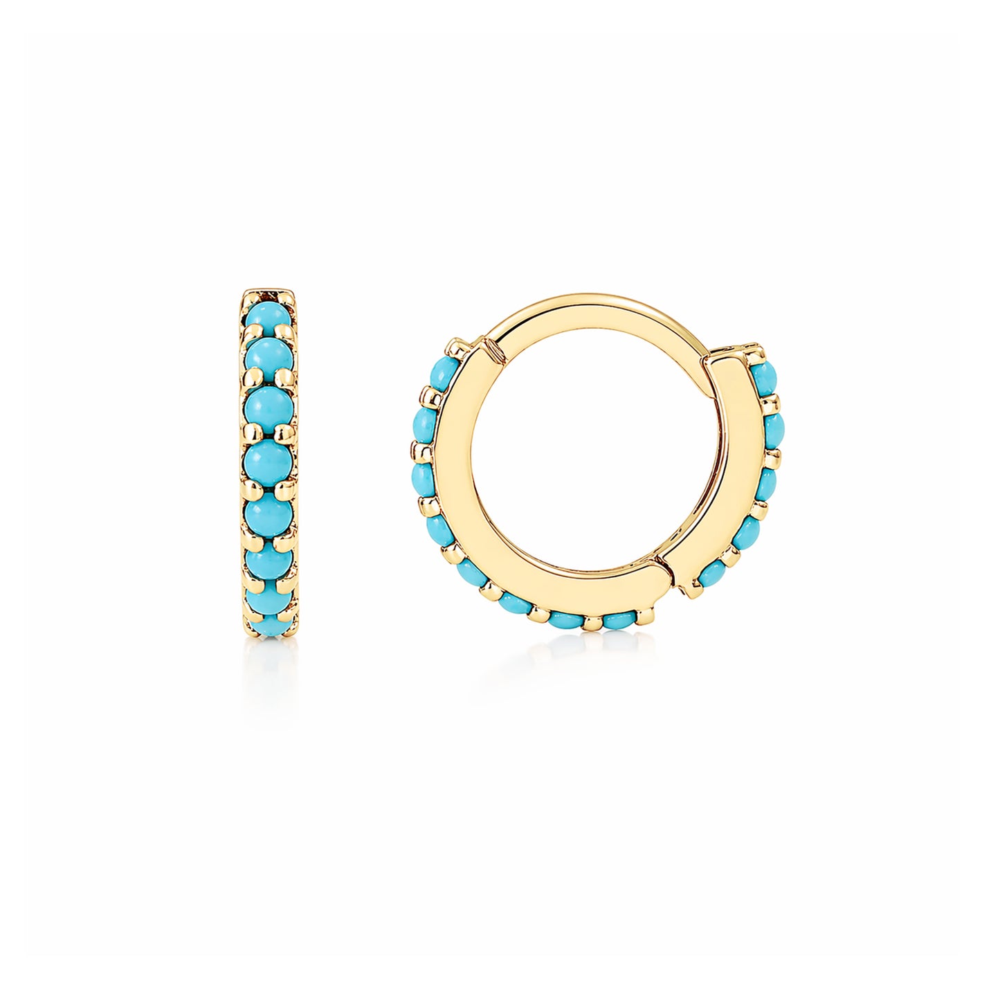 14K Gold Full Pavé Turquoise XS Size (8mm) Huggie Hoop Earrings