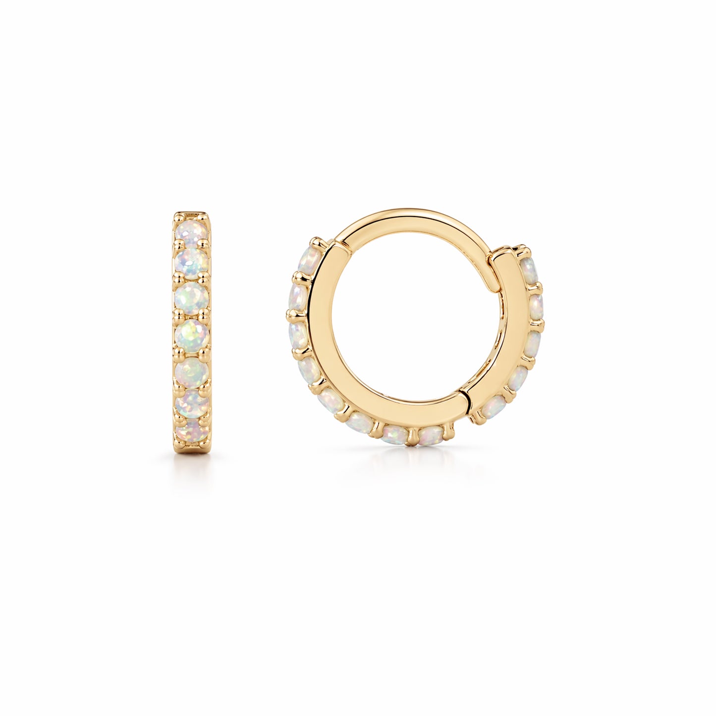 14K Gold Full Pavé Opal XS Size (8mm) Huggie Hoop Earrings
