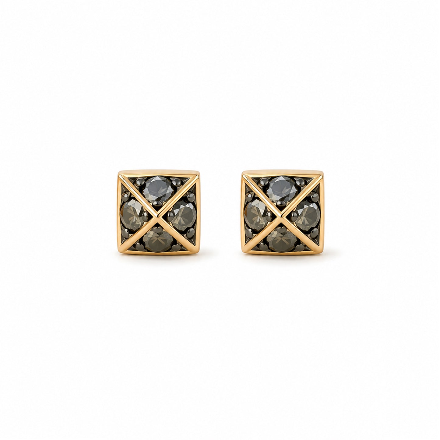 Spike Collection: 14K Gold Pavé Black Diamond Pyramid Spike Stud Earrings, XS Size