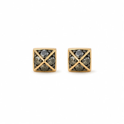 Spike Collection: 14K Gold Pavé Black Diamond Pyramid Spike Stud Earrings, XS Size