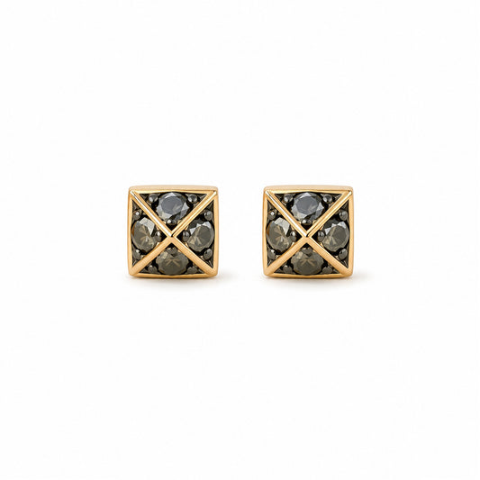 Spike Collection: 14K Gold Pavé Black Diamond Pyramid Spike Stud Earrings, XS Size