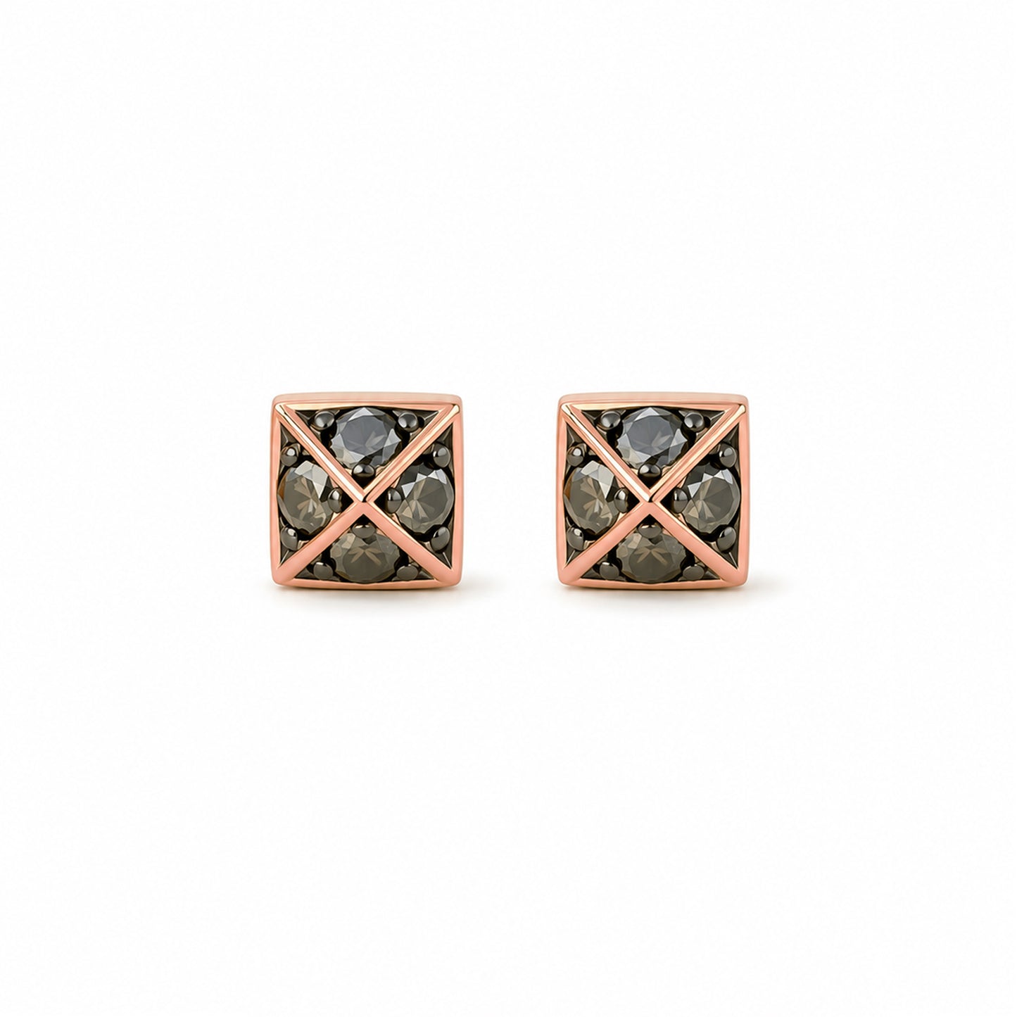 Spike Collection: 14K Gold Pavé Black Diamond Pyramid Spike Stud Earrings, XS Size
