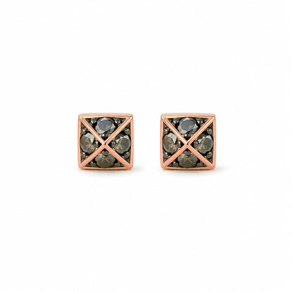 Spike Collection: 14K Gold Pavé Black Diamond Pyramid Spike Stud Earrings, XS Size
