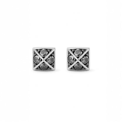Spike Collection: 14K Gold Pavé Black Diamond Pyramid Spike Stud Earrings, XS Size