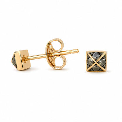 Spike Collection: 14K Gold Pavé Black Diamond Pyramid Spike Stud Earrings, XS Size