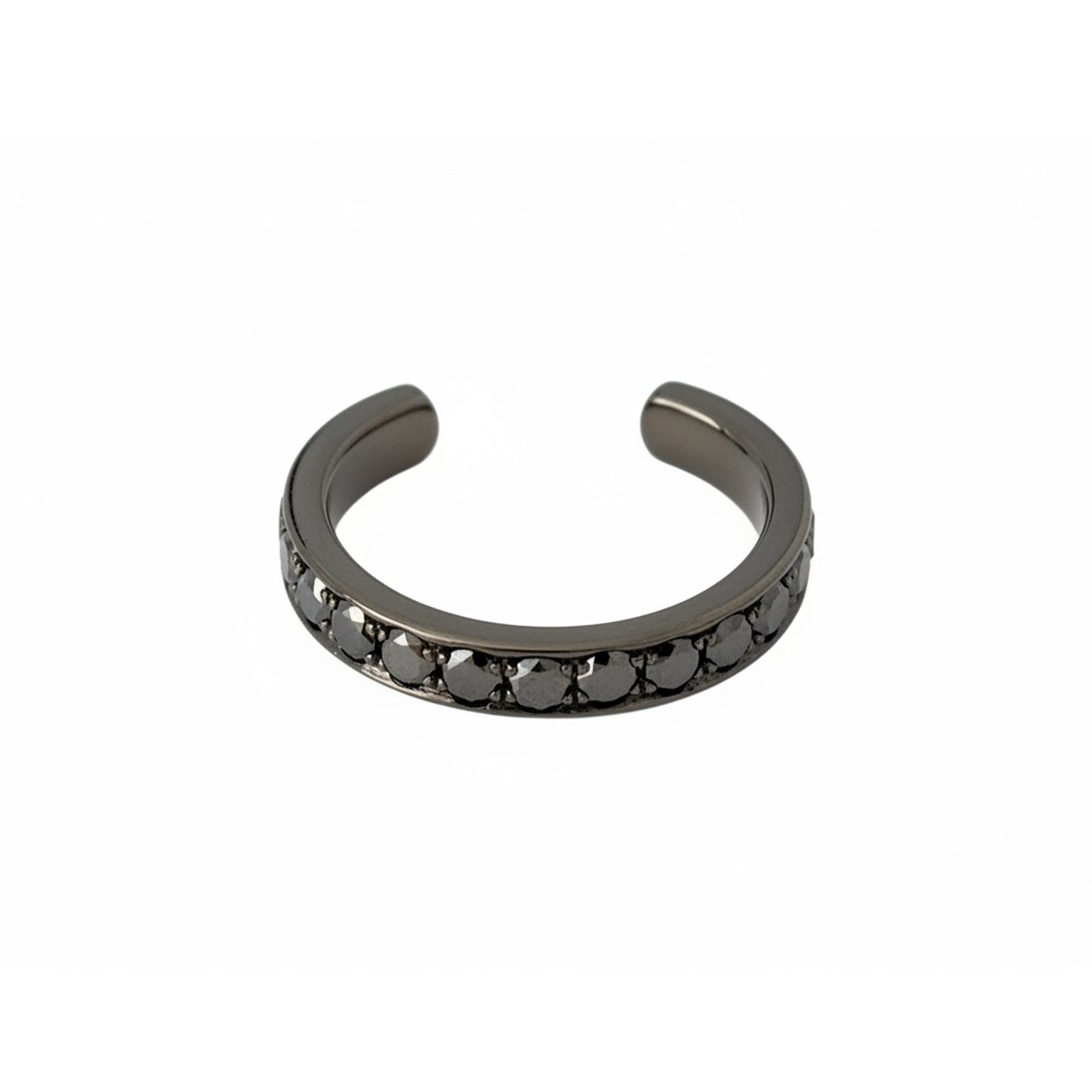 14K Gold Full Pavé Black Diamond Round Hoop Ear Cuff