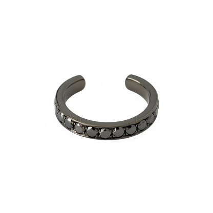 14K Gold Full Pavé Black Diamond Round Hoop Ear Cuff