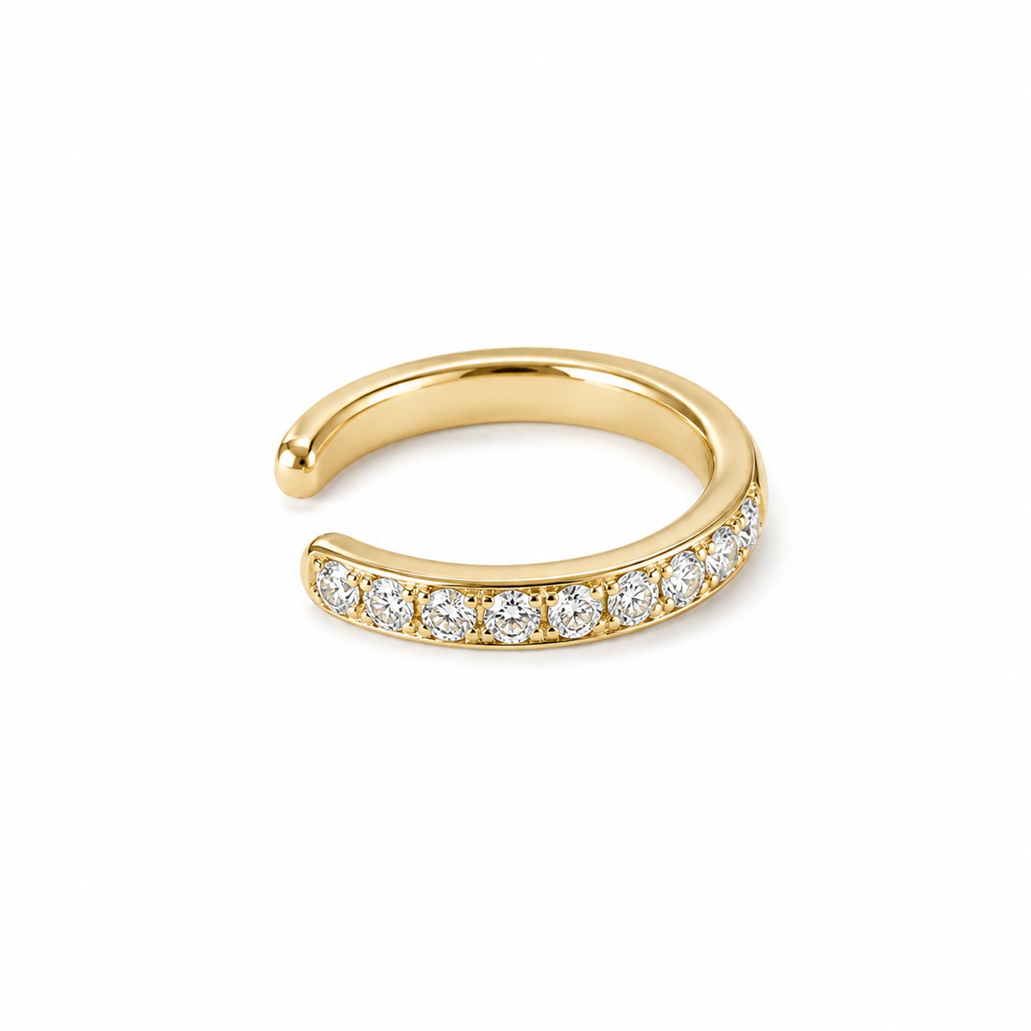 14K Gold Full Pavé Diamond Round Hoop Ear Cuff