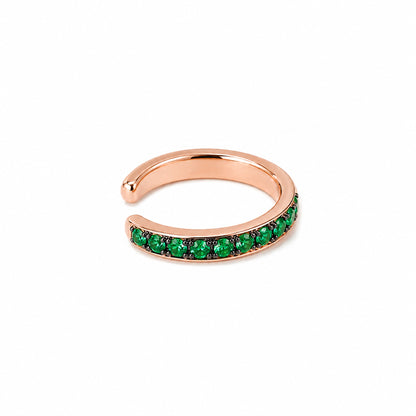 14K Gold Full Pavé Emerald Round Hoop Ear Cuff