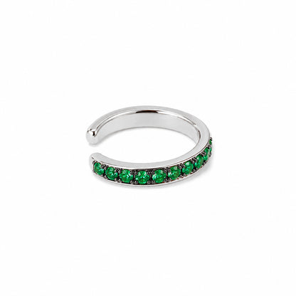14K Gold Full Pavé Emerald Round Hoop Ear Cuff