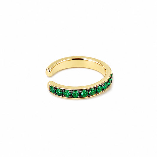 14K Gold Full Pavé Emerald Round Hoop Ear Cuff