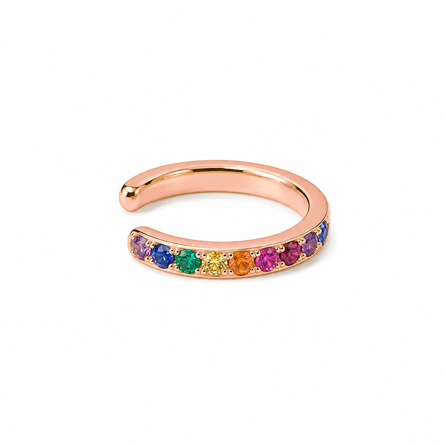 14K Gold Full Pavé Rainbow Gemstone Round Hoop Ear Cuff