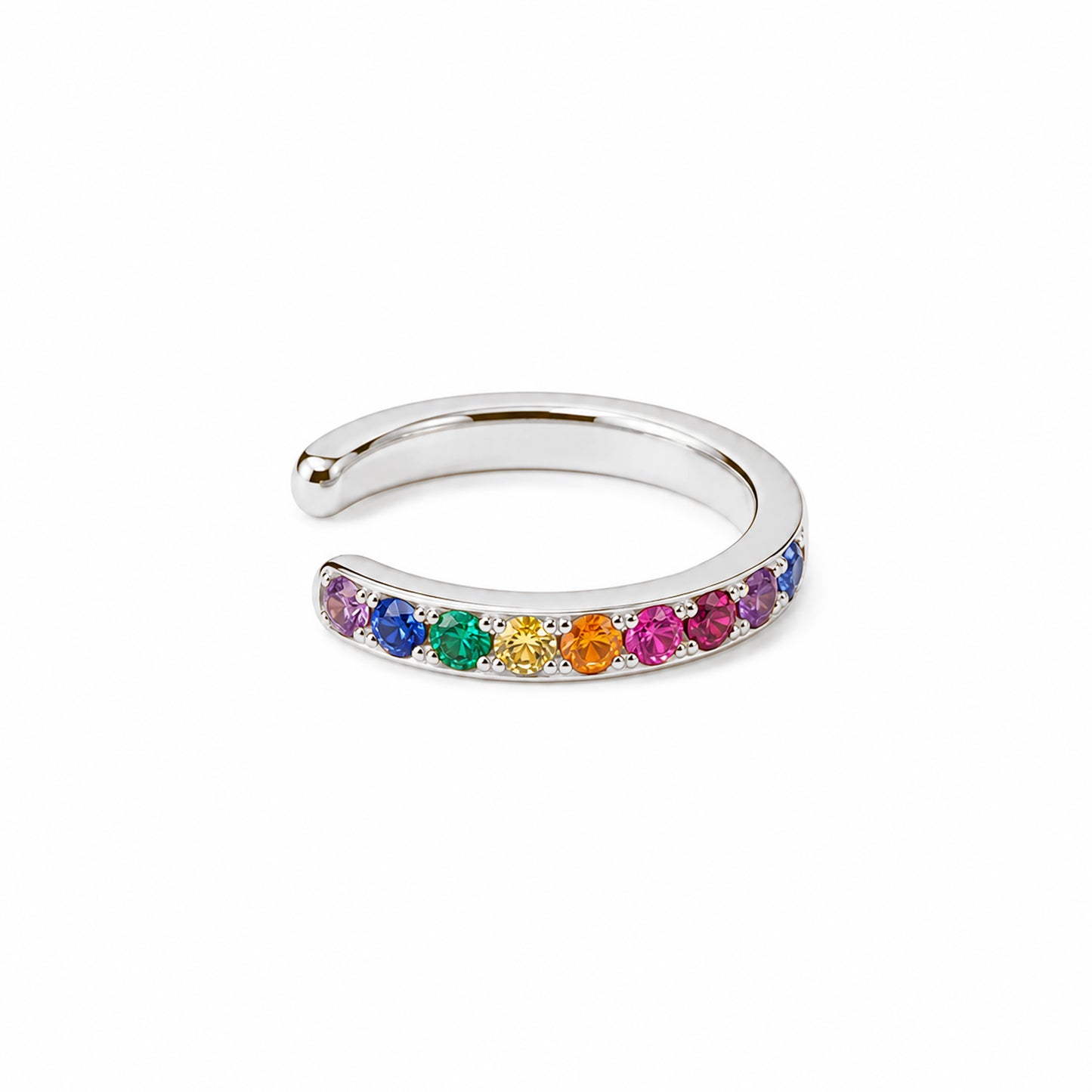 14K Gold Full Pavé Rainbow Gemstone Round Hoop Ear Cuff