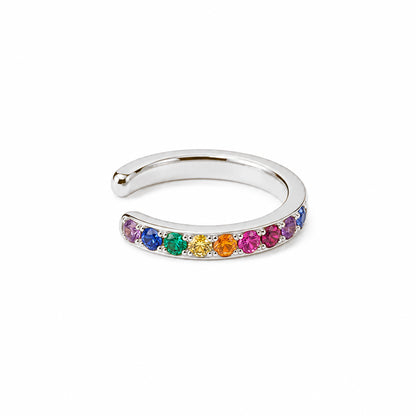 14K Gold Full Pavé Rainbow Gemstone Round Hoop Ear Cuff