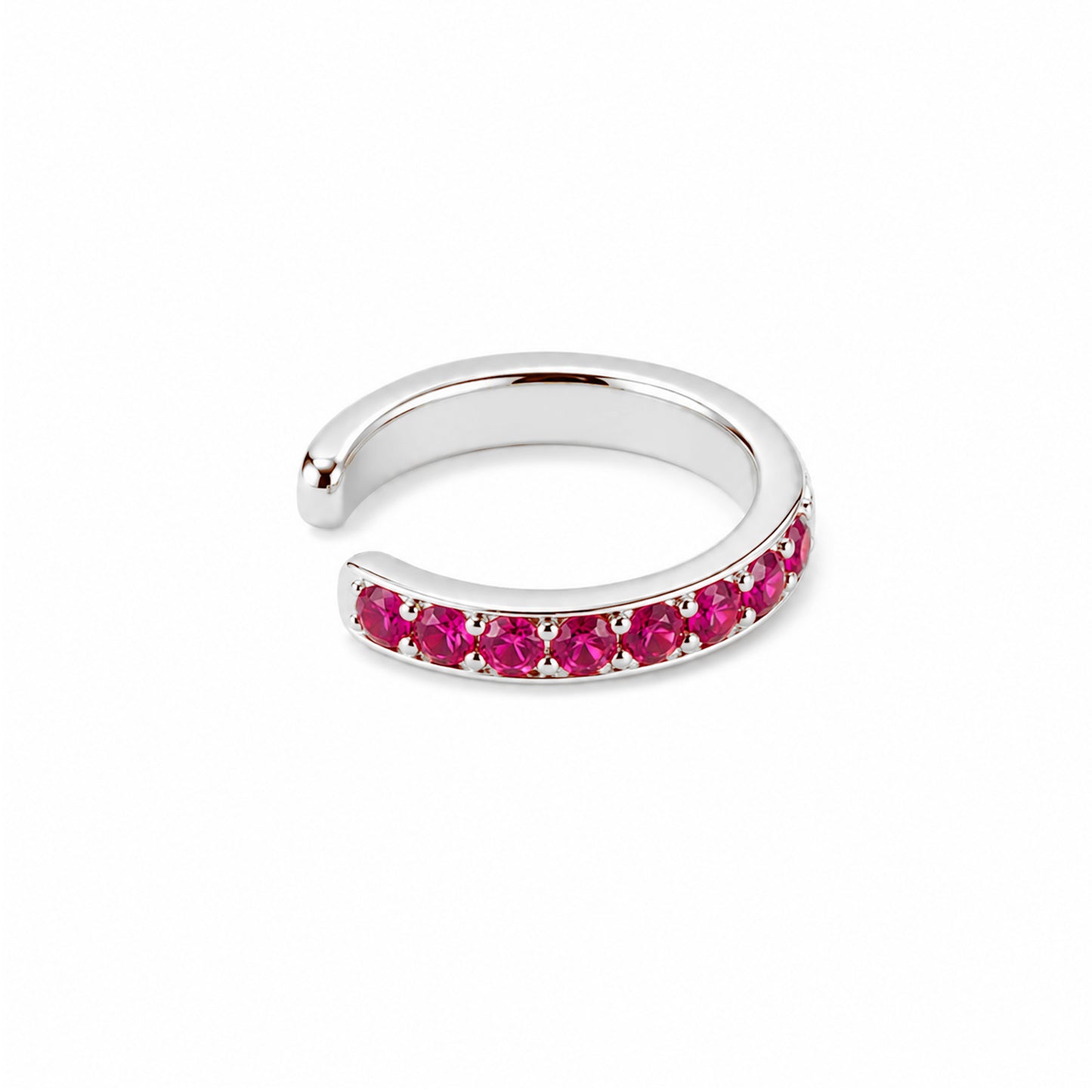 14K Gold Full Pavé Ruby Round Hoop Ear Cuff