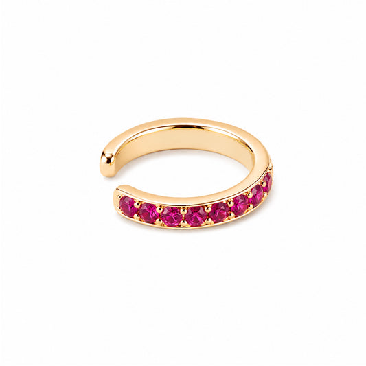 14K Gold Full Pavé Ruby Round Hoop Ear Cuff