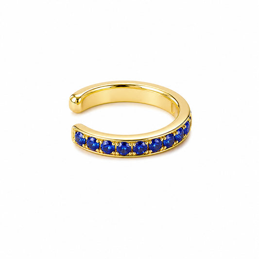 14K Gold Full Pavé Sapphire Round Hoop Ear Cuff