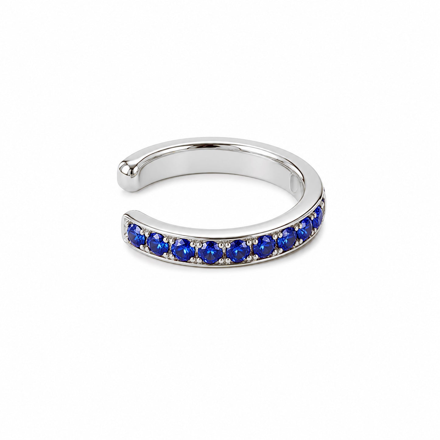 14K Gold Full Pavé Sapphire Round Hoop Ear Cuff