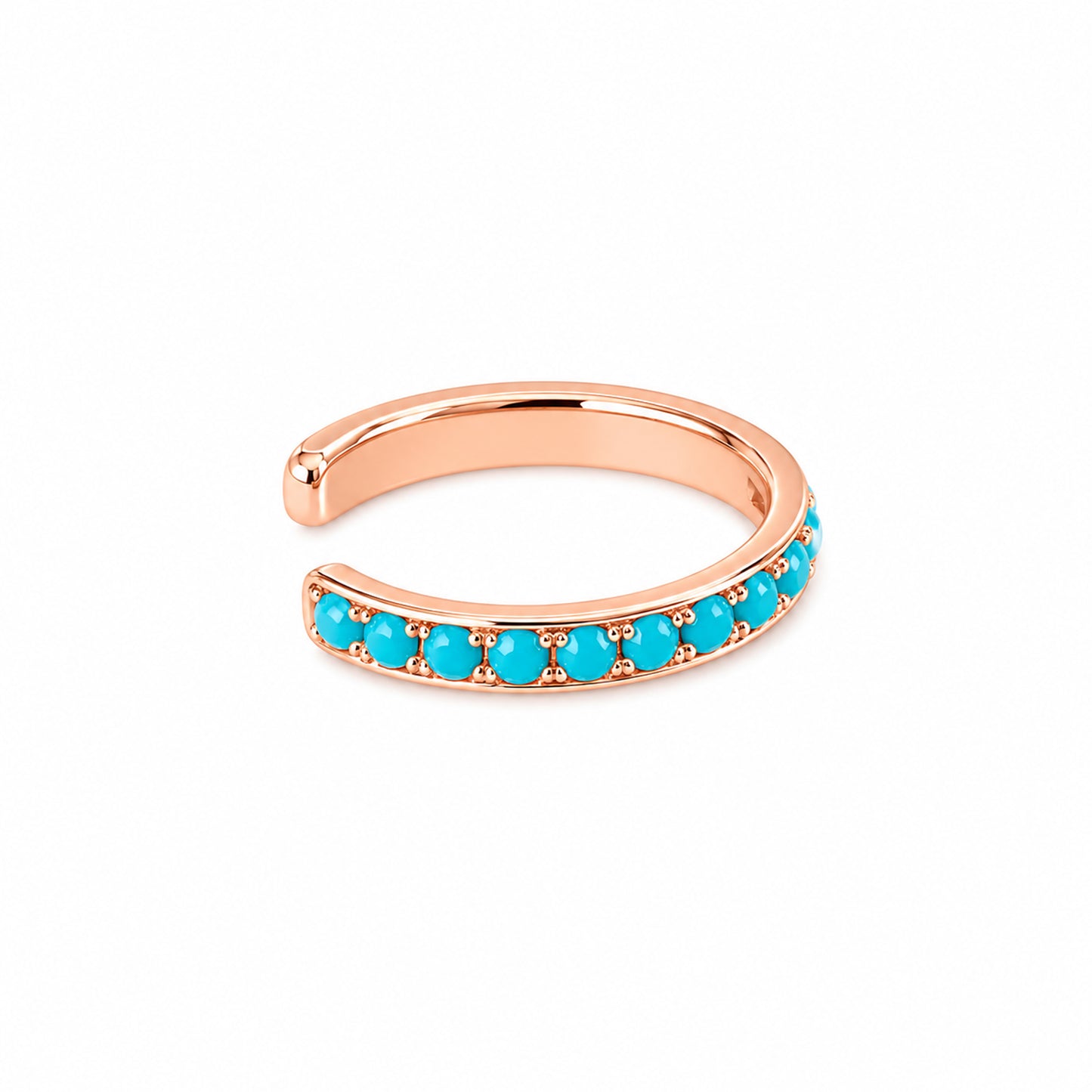14K Gold Full Pavé Turquoise Round Hoop Ear Cuff