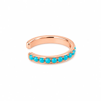 14K Gold Full Pavé Turquoise Round Hoop Ear Cuff