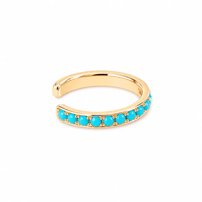 14K Gold Full Pavé Turquoise Round Hoop Ear Cuff