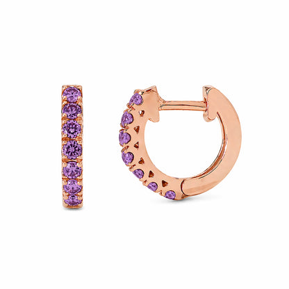 14K Gold Purple Sapphire Thick Huggie Hoop Earrings (11mm x 6mm)