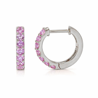 14K Gold Purple Sapphire Thick Huggie Hoop Earrings (11.5mm x 8.25mm)
