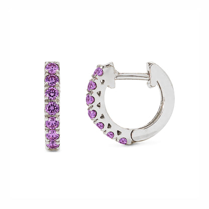 14K Gold Purple Sapphire Thick Huggie Hoop Earrings (11mm x 6mm)