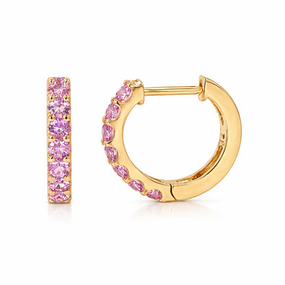 14K Gold Purple Sapphire Thick Huggie Hoop Earrings (11.5mm x 8.25mm)